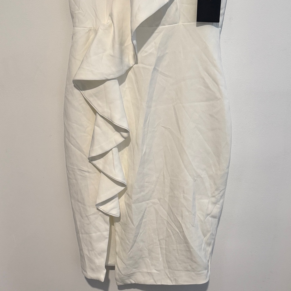 White One-Shoulder Ruffle Midi Dress - Picture 3 of 15